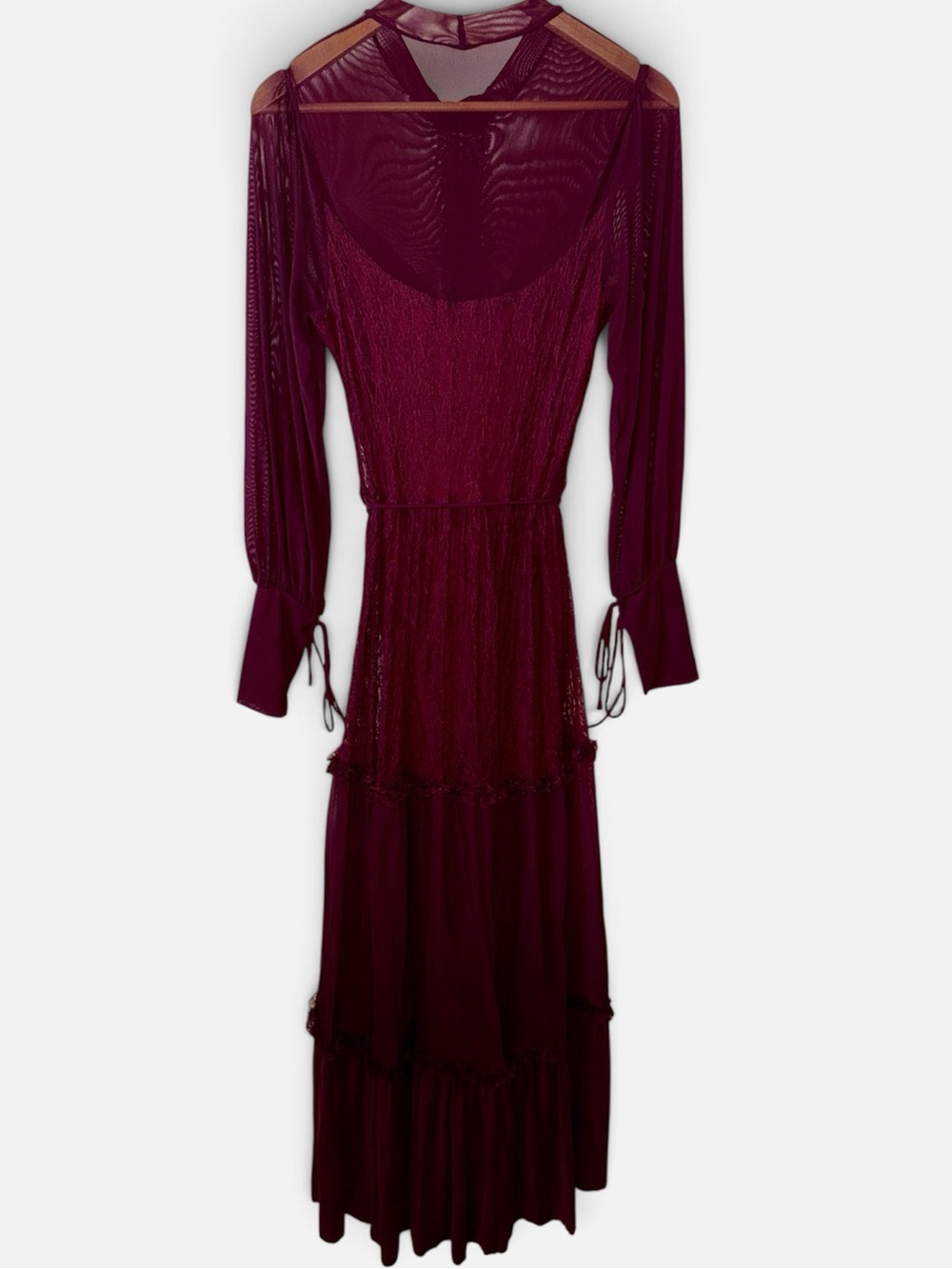 BlackMilk Burgundy Lace Maxi Dress Midnight Ritual Sheer Mesh Long Sleeve M NWOT - Picture 7 of 12